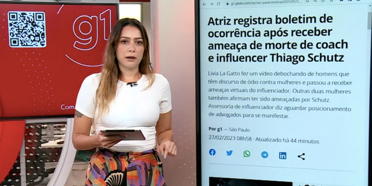 Livia La Gatto registra boletim de ocorrência contra Thiago Schutz (Foto: Reprodução / Encontro da Globo)