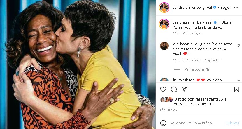 Sandra Annenberg deixou recado mais do que especial para Glória Maria e surpreendeu com despedida (Foto: Reprodução/ Instagram)
