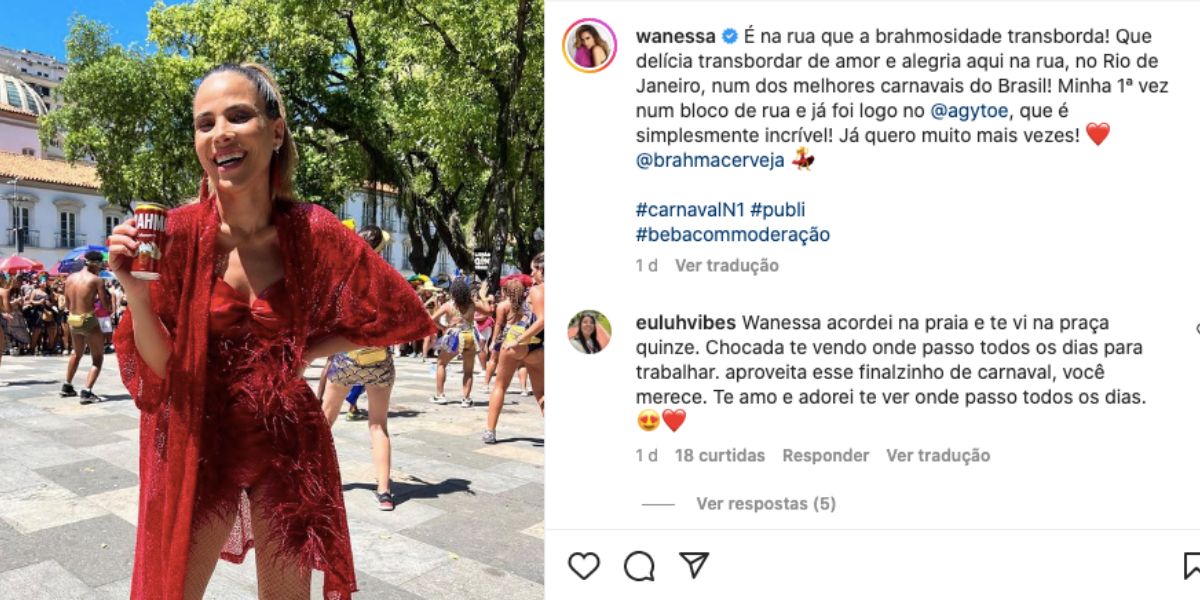 Wanessa Camargo bebe cerveja da Brahma enquanto aproveita o Carnaval ao contrário de Gisele Bündchen que só tomou água (Fotos: Instagram)