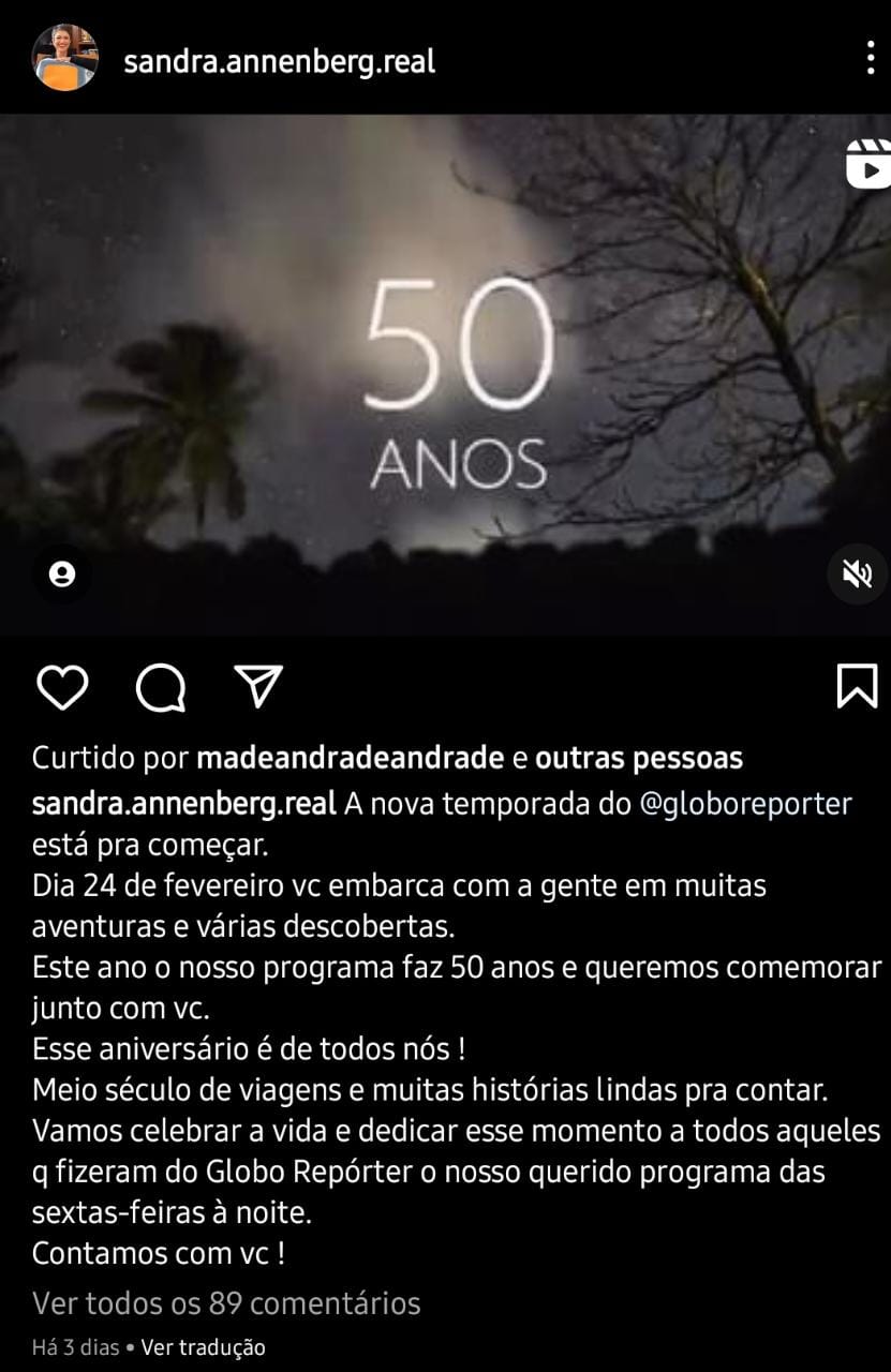 Publicação de Sandra Annenberg (Foto: Reprodução/ Instagram)