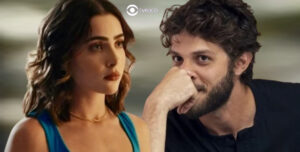 Ari (Chay Suede) em cena de Travessia com Chiara (Jade Picon): vai rolar manipulação e trapaça (Foto: Reprodução / Globo / Montagem TV Foco)