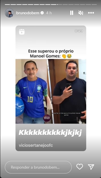 Bruno, dupla de Marrone, compartilha vídeo sobre Manoel Gomes - Foto: Reprodução/Instagram