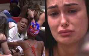 Bruno Nogueira teve um surto no BBB23; Larissa Santos caiu no choro com a situação do colega (Foto: Reprodução / Globoplay)