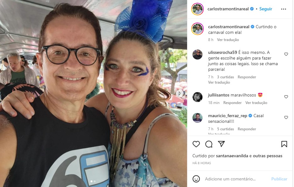 Carlos Tramontina usou as redes sociais para postar registro com a esposa (Foto: Reprodução)