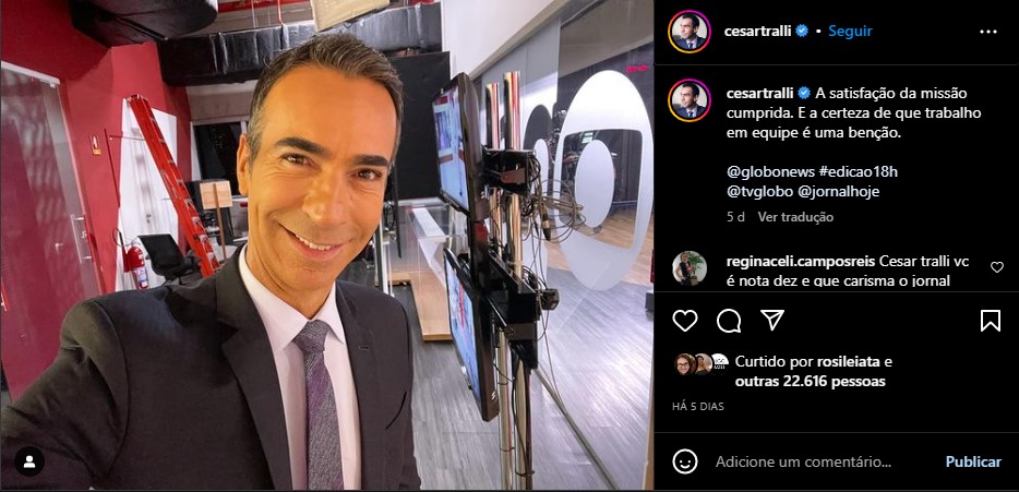 César Tralli surgiu nos bastidores da Globo dando importante recado (Foto: Reprodução/ Instagram)