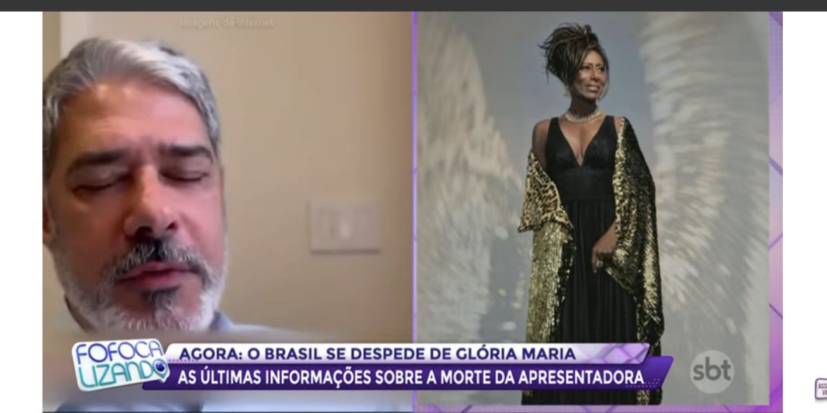 Chris Flores mostra imagens de William Bonner ao vivo devido a homenagem para Glória Maria (Foto: Reprodução / Fofocalizando do SBT) 