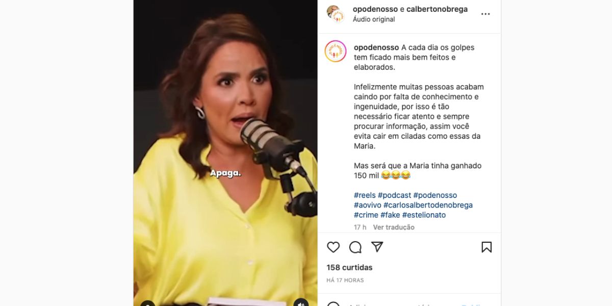 Esposa de Carlos Alberto, Renata Domingues, confessa que sua funcionária, Maria, quase caiu em golpe milionário (Foto: Reprodução / O Pod É Nosso do YouTube)