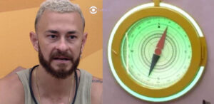 Fred assusta Bruno e Paula com o botão da desistência aceso pela primeira vez no BBB23 (Foto: Reprodução / Globoplay)