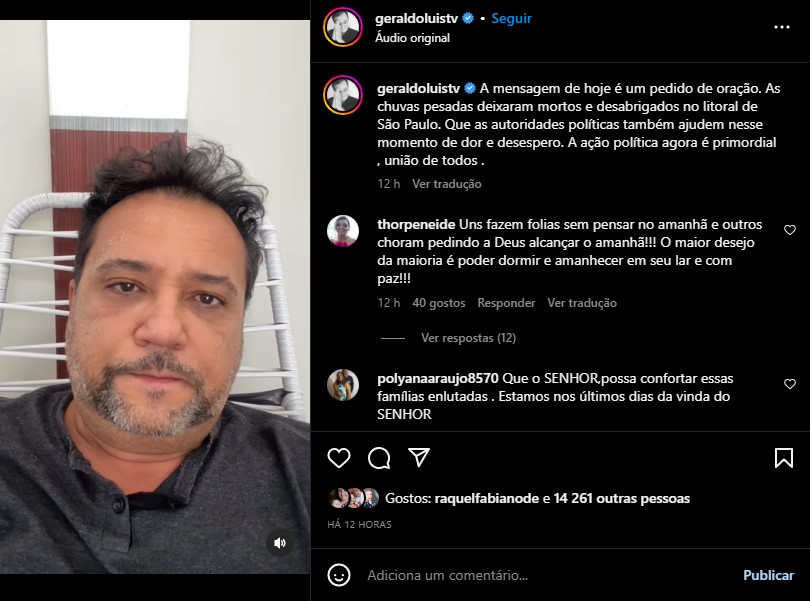 Geraldo Luís faz forte pedido de oração - Foto: Reprodução/instagram