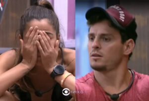 Key Alves em crise de choro no BBB23: jogadora de vôlei foi consolada por Gustavo Benedeti (Foto: Reprodução / Globoplay)