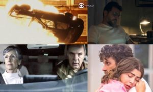 Ari psicopata e Moretti vibrando com tragédia: Travessia explode carro de Guerra e também na audiência (Foto: Reprodução / Globo / Montagem TV Foco)