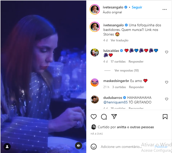 Ivete Sangalo surgiu comando prato de macarronada nos bastidores do 'The Masked Singer' na Globo (Foto: instagram) 