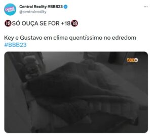 BBB23: Vaza áudio de sexo entre Key e Gustavo e pedido ousado de sister (Foto: Reprodução / Twitter)