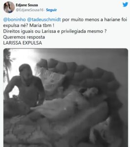 Expulsão a qualquer momento: Larissa pode ser tirada do BBB23, após agressão em Bruna Griphão (Foto: Reprodução / Twitter)