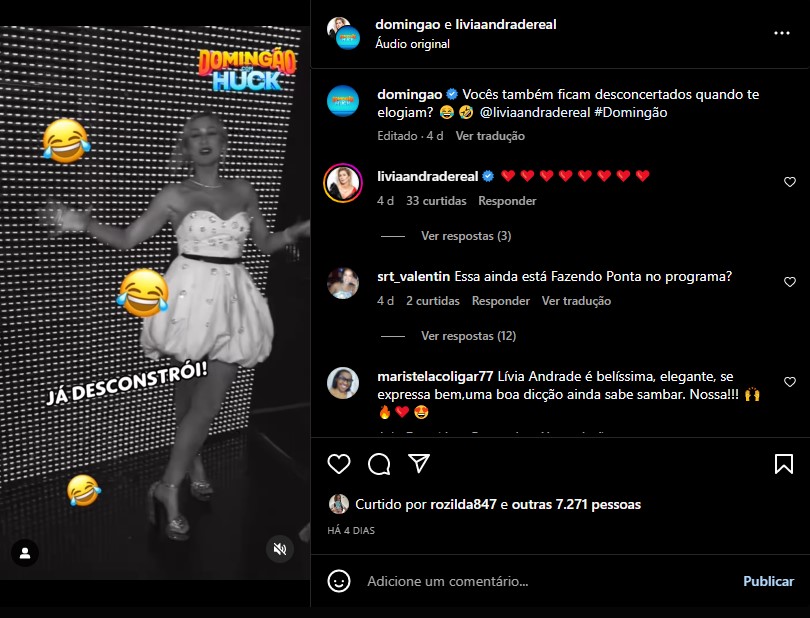 Lívia Andrade divulga vídeo nos bastidores do Domingão em momento de desconcerto - Foto: Reprodução/Instagram