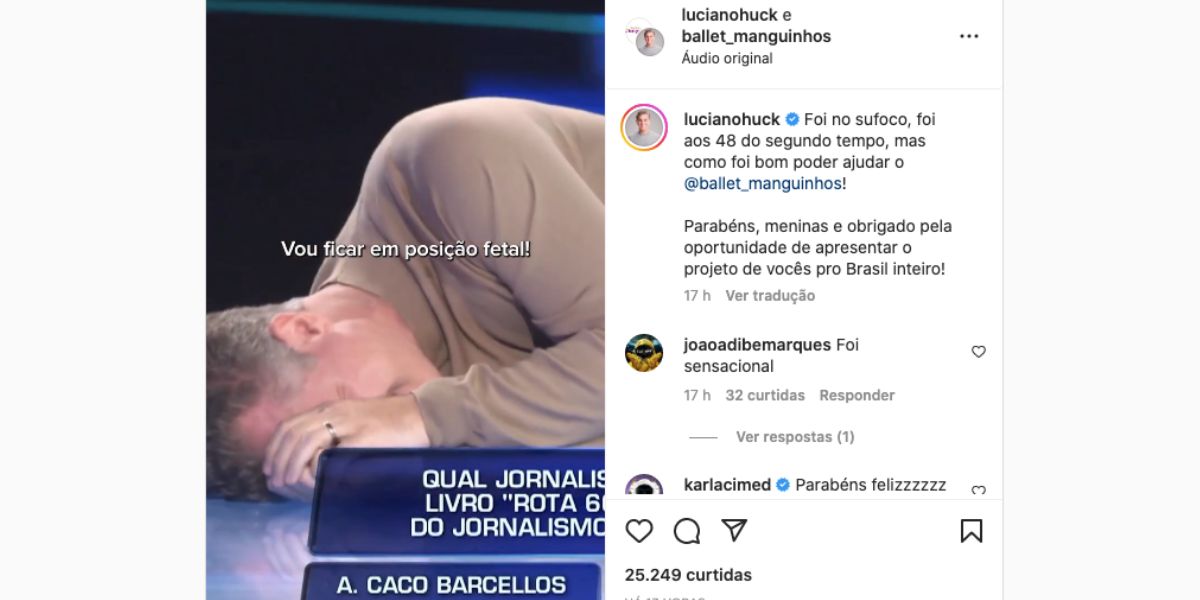 Luciano Huck não se aguenta com nervosismo e deita no chão de estúdio (Foto: Reprodução / Domingão da Globo)