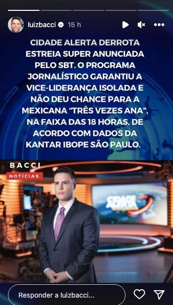 Nas redes sociais, Luiz Bacci celebra o fato de ter ultrapassado a audiência do SBT com o Cidade Alerta (Foto: Reprodução / Cidade Alerta da Record )