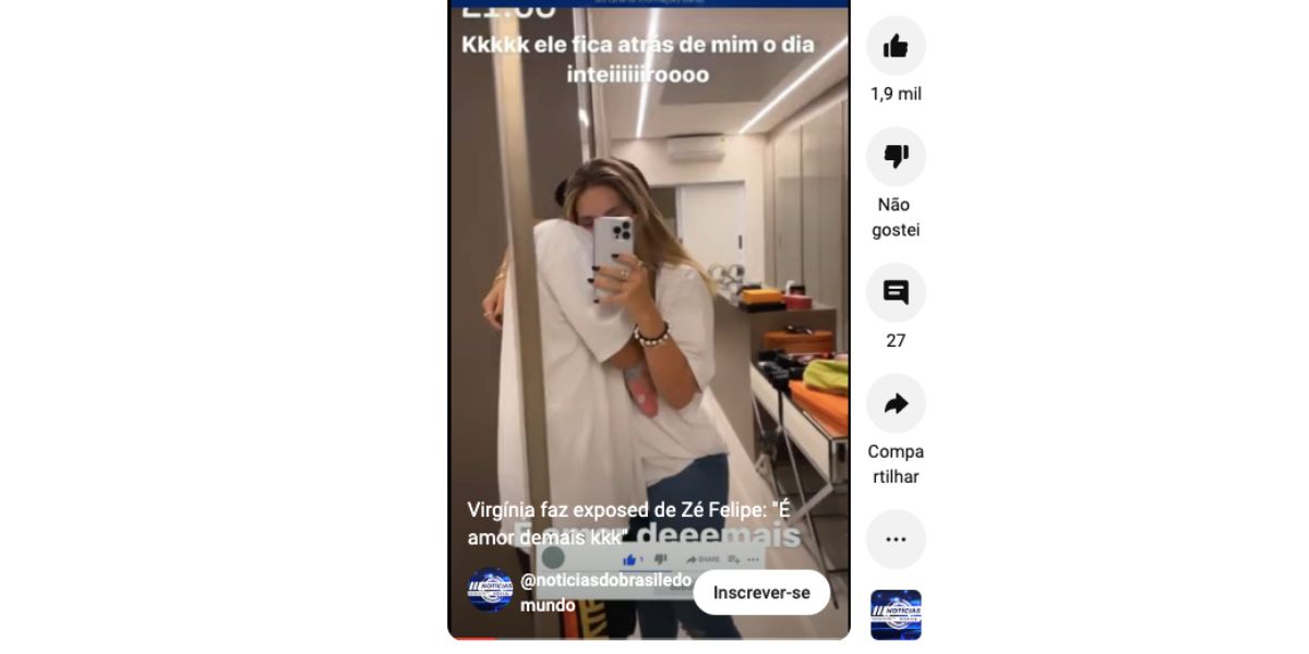 Virgínia Fonseca faz vídeo fofo ao lado do marido, Zé Felipe, e confirma que cantor sempre a segue (Foto: Reprodução / Instagram)