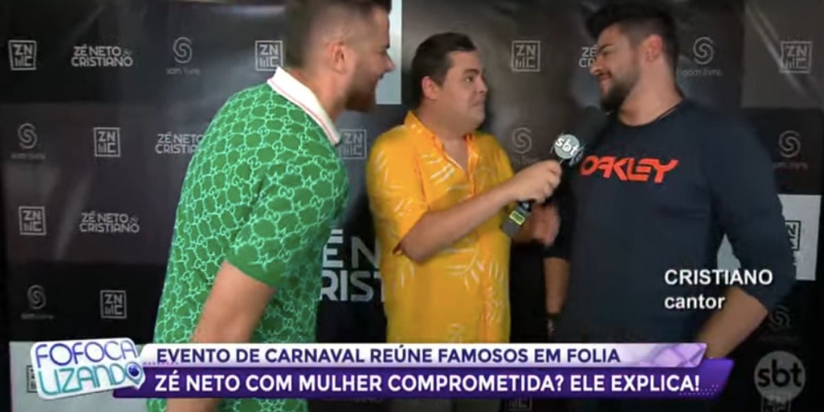 Durante o programa de Chris Flores, Zé Neto admitiu que apanhou de homem ao pegar sua namorada (Foto: Reprodução / Fofocalizando do SBT ) 