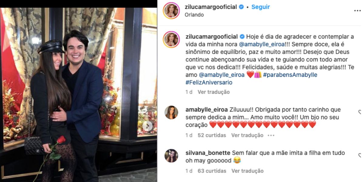 Zilu compartilha foto de Igor Camargo e admite tudo o que sente por nora, Amabylle Eiroa, que completou mais um ano de vida (Foto: Reprodução / Instagram)