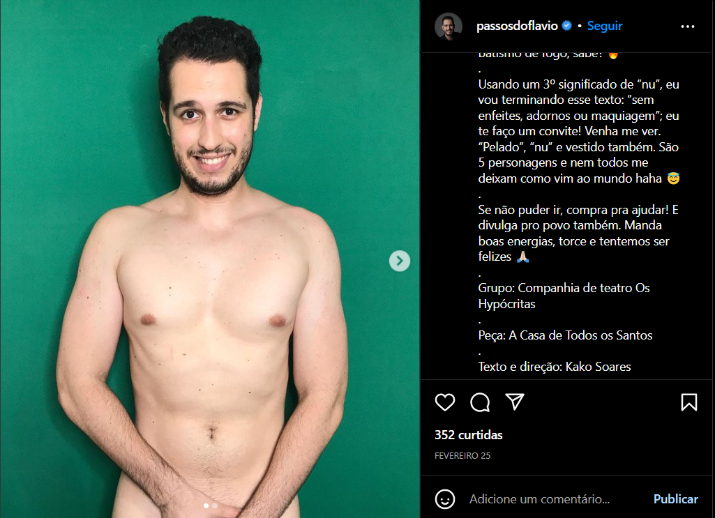 Flávio Passos escandalizou ao surgir completamente nú pelas redes sociais (Foto Reprodução/Internet)