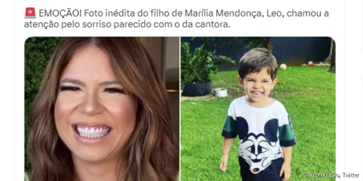 Montagem que está circulando na Web aonde internautas apontam semelhança com o sorriso da cantora Marília Mendonça e do filho (Foto Reprodução/Instagram)