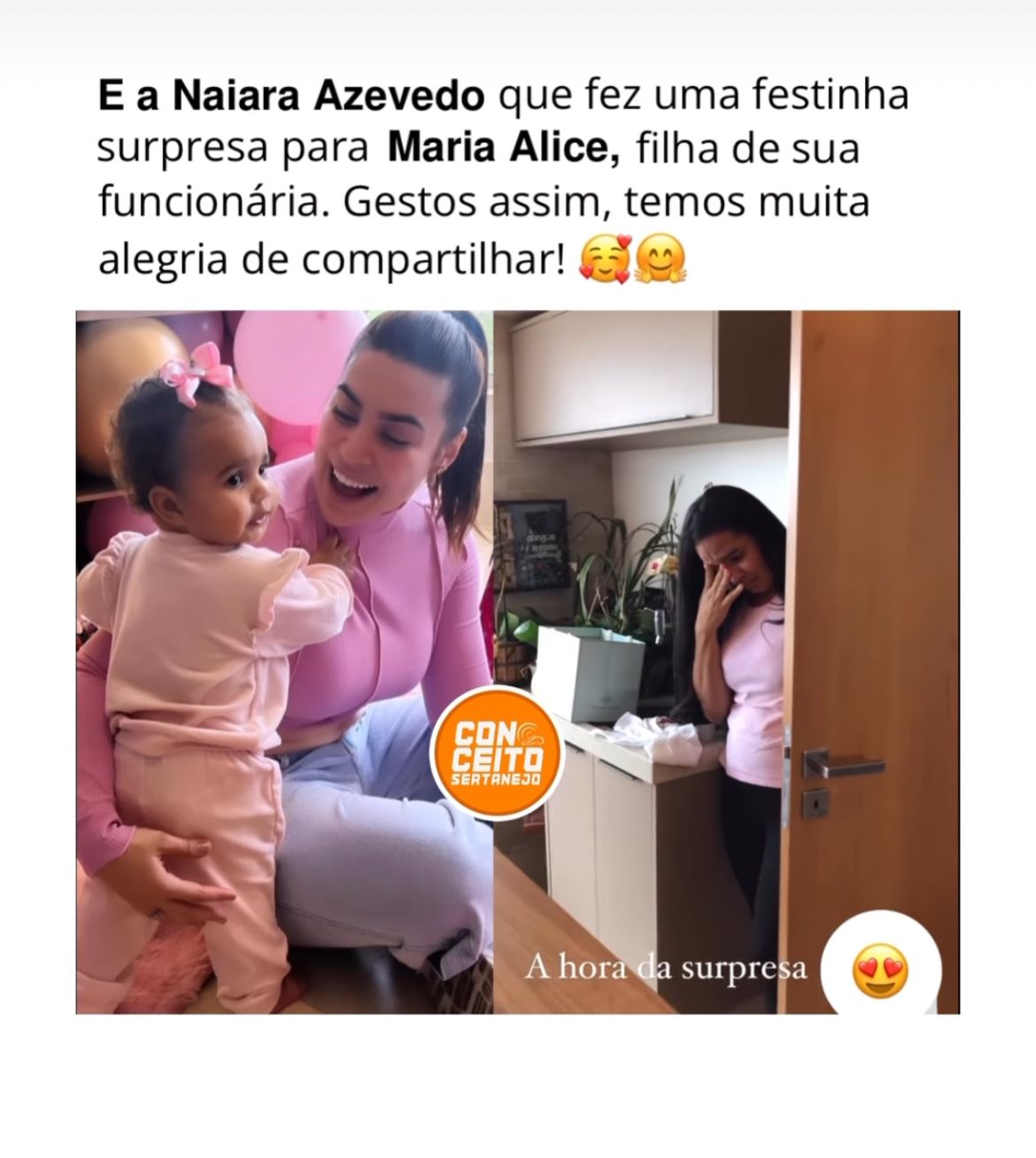 A cantora Naiara Azevedo faz festinha surpresa para a filha da sua funcionária e atitude encanta a web - Foto Reprodução Instagram Conceito Sertanejo