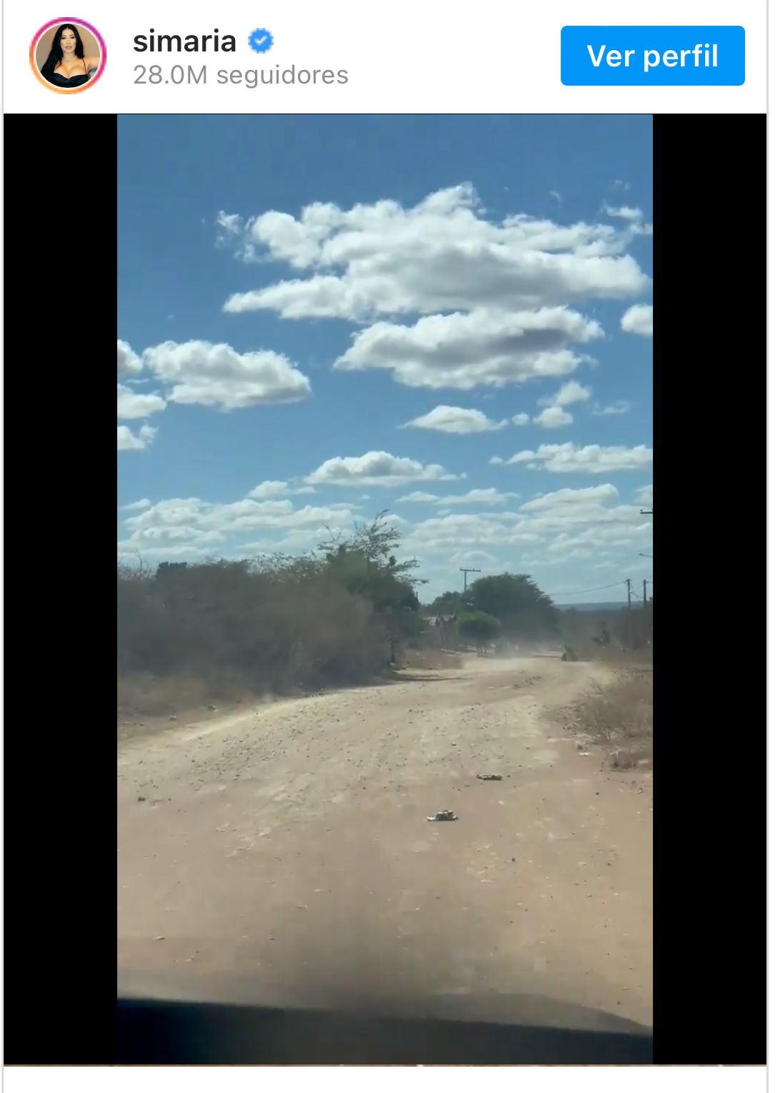 A estrada para chegar na casa onde Simaria morou em sua infância - Foto Reprodução Instagram