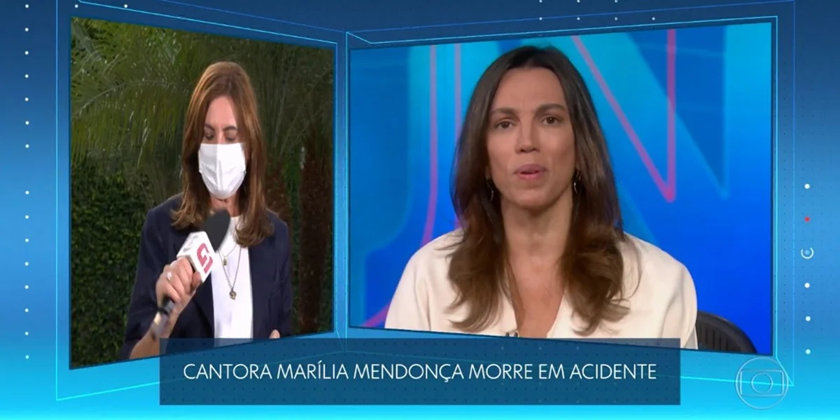 Ana Paula Araújo se emocionou ao noticiar morte de Marília Mendonça - Foto Reprodução TVGlobo