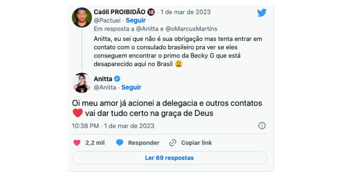 Anitta pediu ajuda para encontrar primo de cantor, que está morto (Foto: Reprodução - Twitter) 