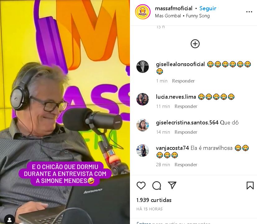 Apresentador dorme durante entrevista com Simone Mendes - Foto Reprodução Instagram