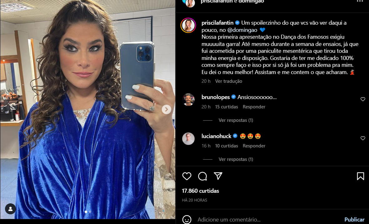 Desabafo feito por Priscila Fantin pelas redes sociais sobre o seu diagnóstico recente (Foto Reprodução/Instagram)