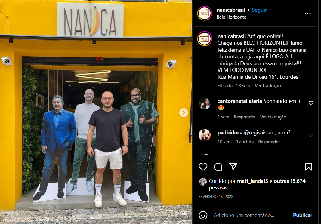 Postagem feita, em 2022, no perfil oficial da doceria Nanica, comemorando a inauguração em Minas Gerais, Belo Horizonte (Foto Reprodução/Internet)