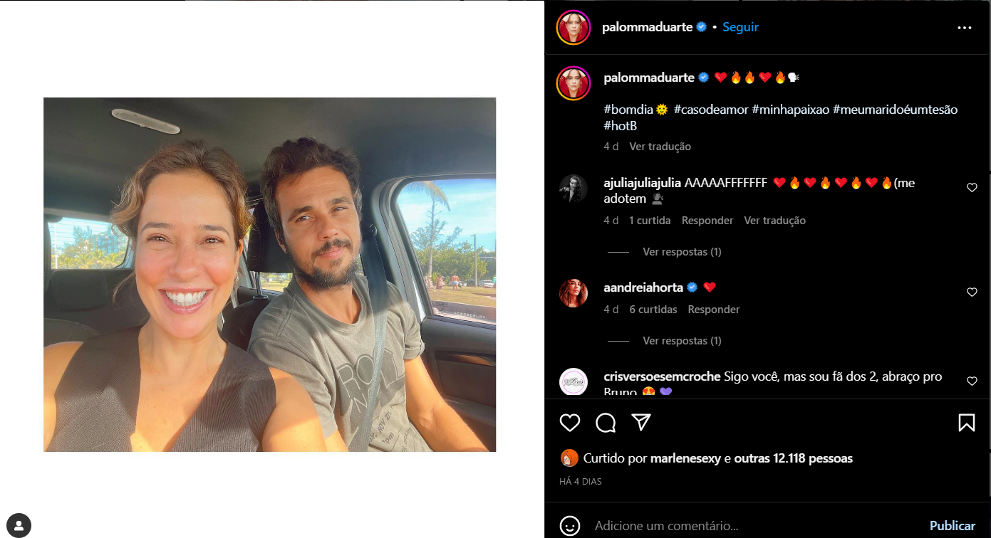 Postagem recente de Paloma Duarte com o marido pelas redes sociais (Foto Reprodução/Instagram)