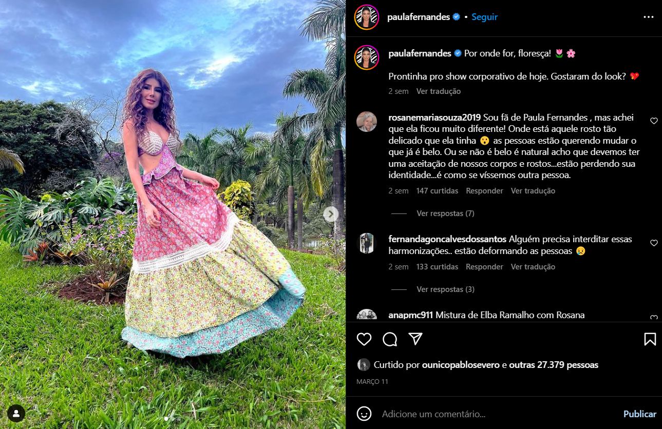 Em outra ocasião Paula Fernandes chegou a ser criticada pelo uso excessivo de edição em suas fotos (Foto Reprodução/Instagram))