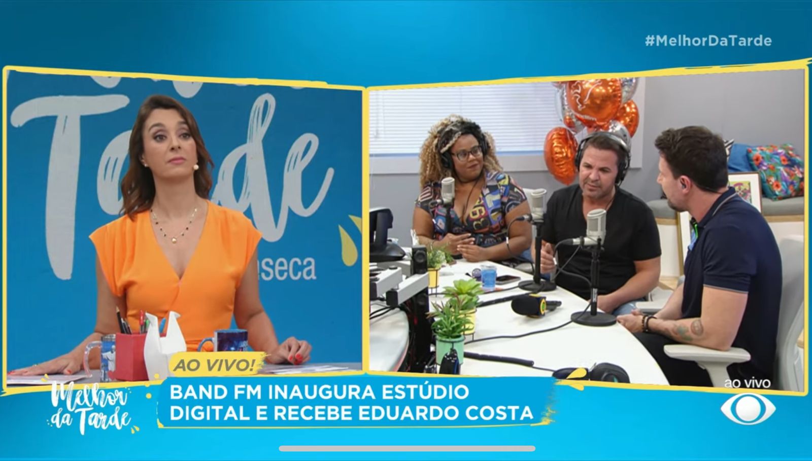 Catia Fonseca bate um papo legal com Eduardo Costa no programa Melhor da Tarde - Foto Reprodução Band2