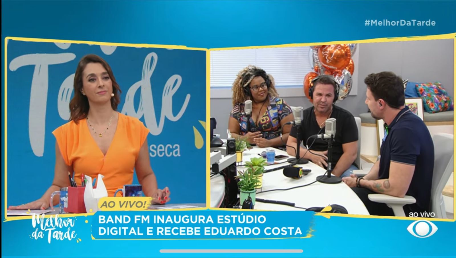 Catia Fonseca bate um papo legal com Eduardo Costa no programa Melhor da Tarde - Foto Reprodução Band2