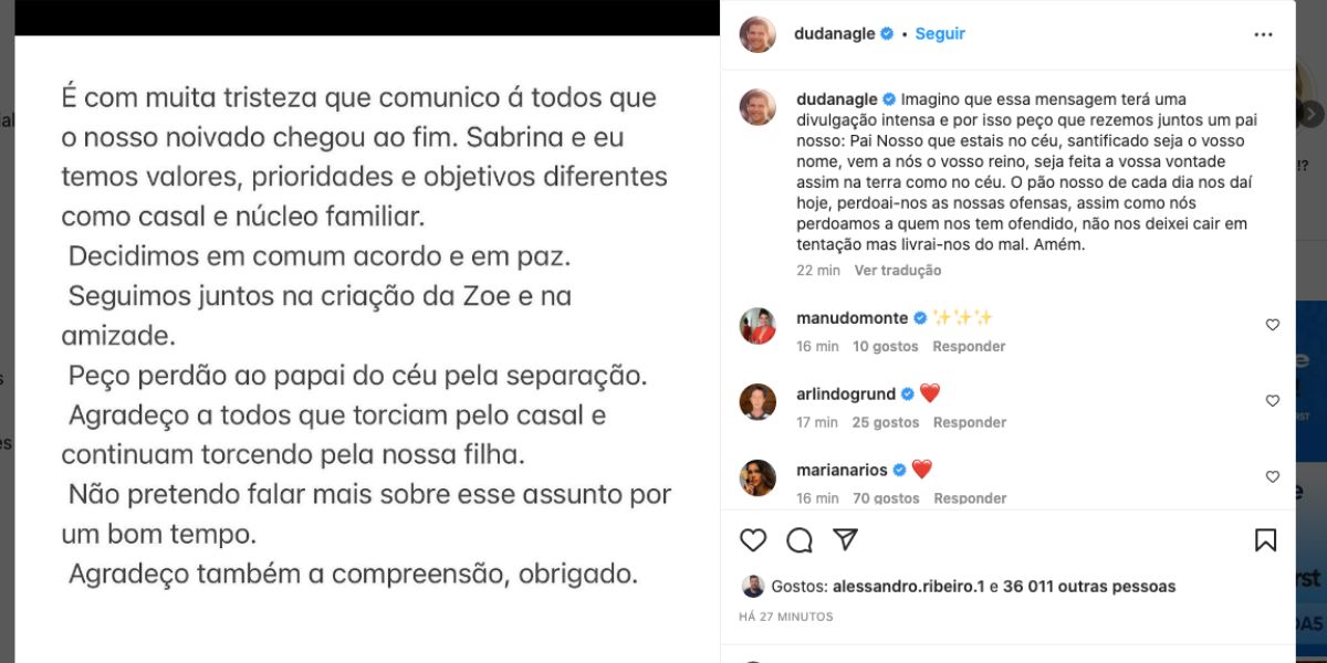 Duda Nagle fala sobre separação de Sabrina Sato (Foto: Reprodução / Instagram)