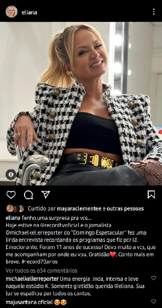 Publicação de Eliana (Foto: Reprodução/ Instagram)