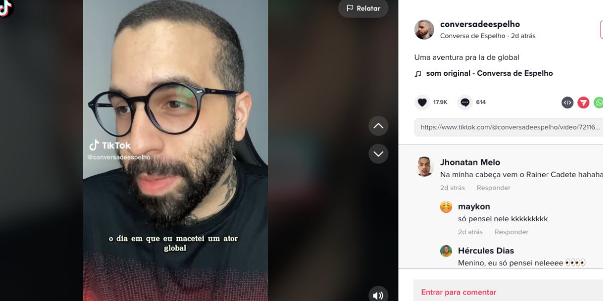 Europpa, dono do perfil Conversa de Espelho, fala sobre relação com ator da Globo (Foto: Reprodução / TikTok)