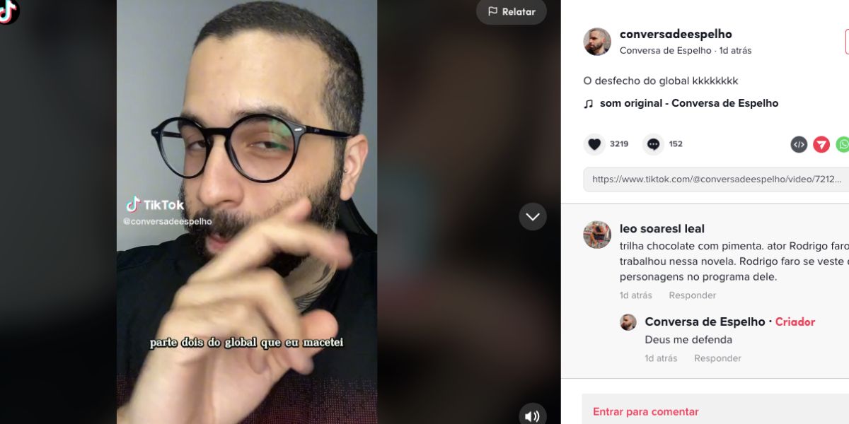 Europpa, dono do perfil Conversa de Espelho, fala sobre relação com ator da Globo (Foto: Reprodução / TikTok)