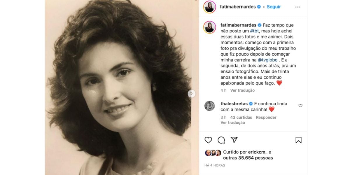 Fátima Bernardes compartilha clique do seu primeiro trabalho na Globo e fala sobre carreira (Foto: Reprodução / Instagram)