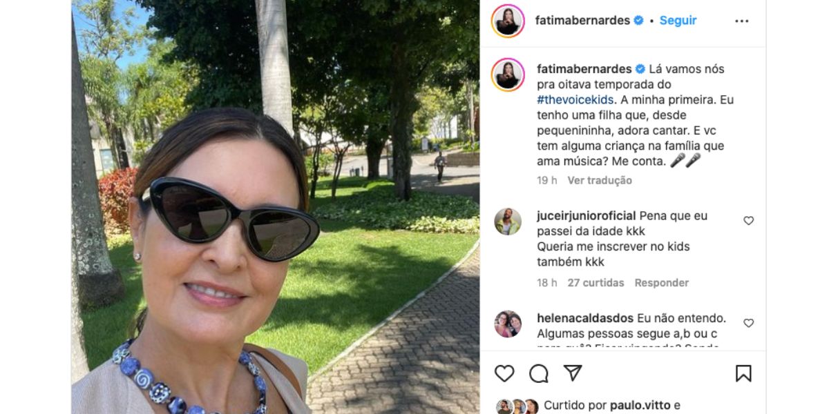 Fátima Bernardes revela que filha, Bia Bonemer, sempre gostou de cantar (Foto: Reprodução / Instagram)