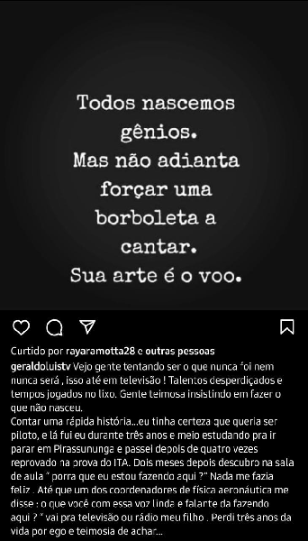 Publicação de Geraldo Luís (Foto: Reprodução/ Instagram)