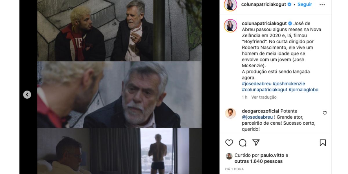 José de Abreu e Josh McKenzie vivem personagem gay em filme (Fotos: Reproduções / Instagram)
