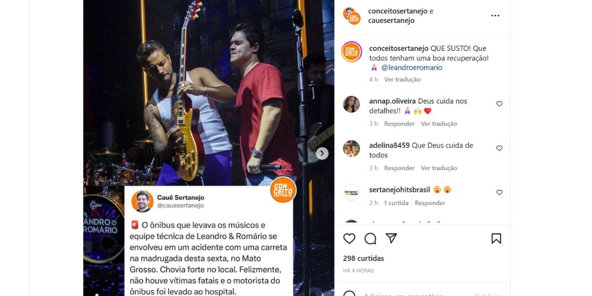 Ônibus de Leandro e Romário se envolveu em acidente (Foto: Reprodução / Instagram)