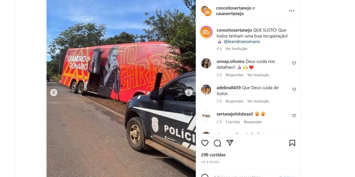 Ônibus de Leandro e Romário se envolveu em acidente (Foto: Reprodução / Instagram)