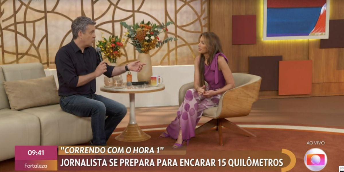 Patrícia Poeta dá notícia sobre corrida de Roberto Kovalick, preparação e entrega foto dele com máscara de oxigênio (Foto: Reprodução / Globo)