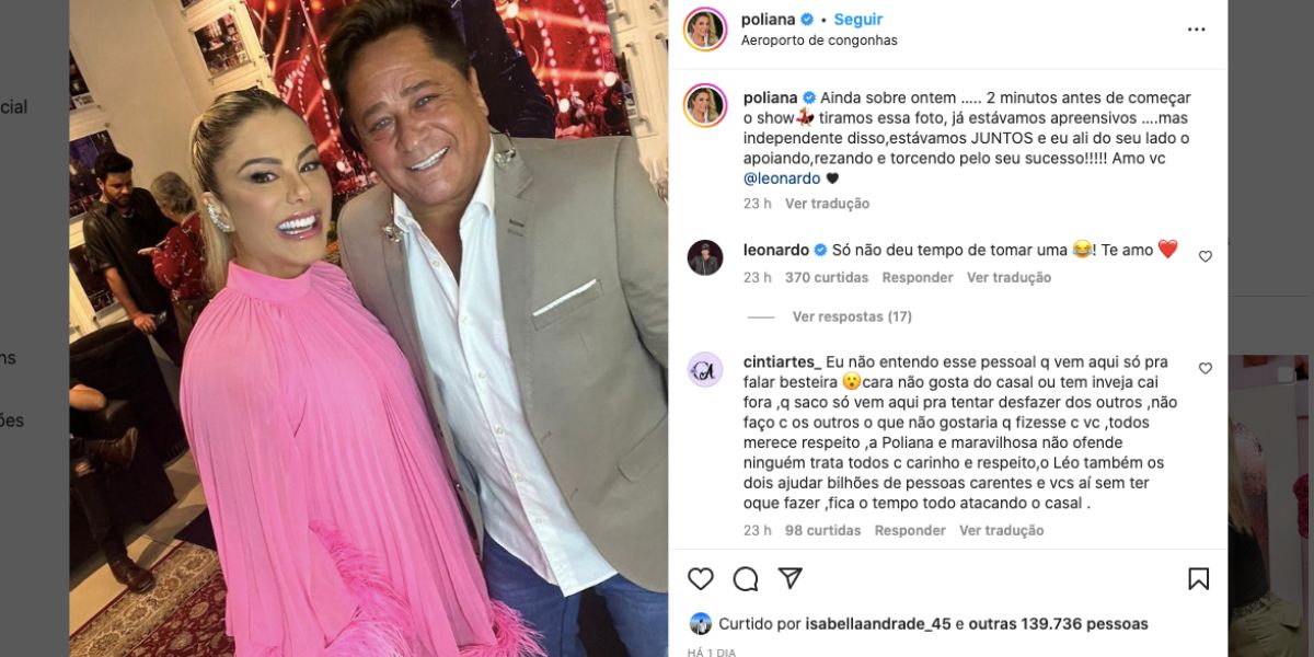 Poliana Rocha fala sobre situação em camarim com Leonardo (Foto: Reprodução / Instagram)
