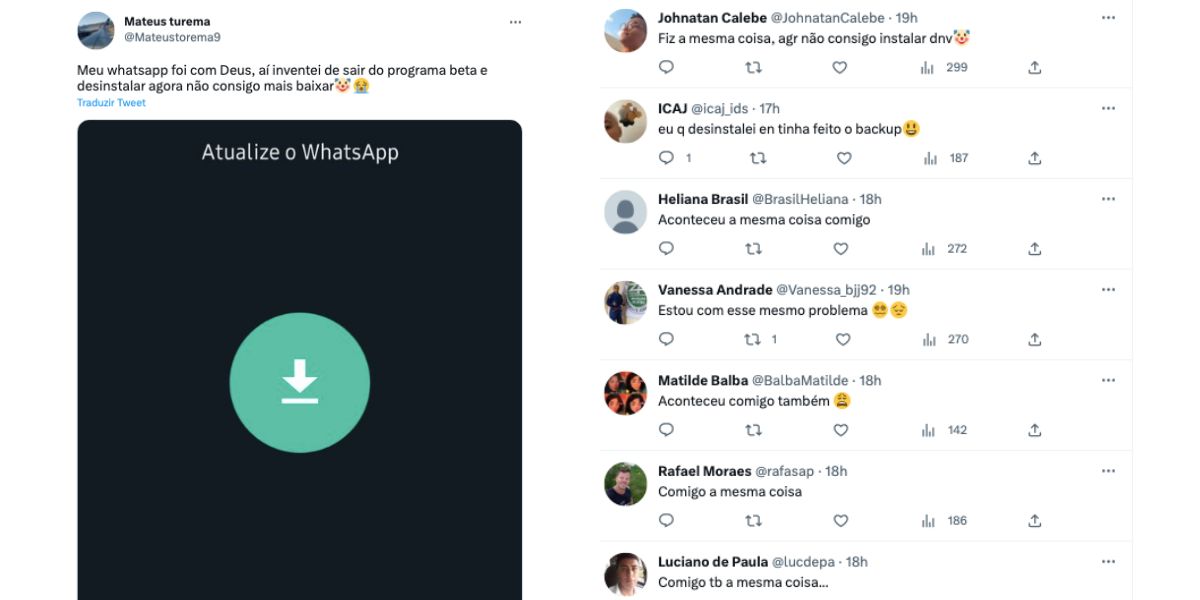 Problemas no WhatsApp (Foto: Reprodução / Twitter)